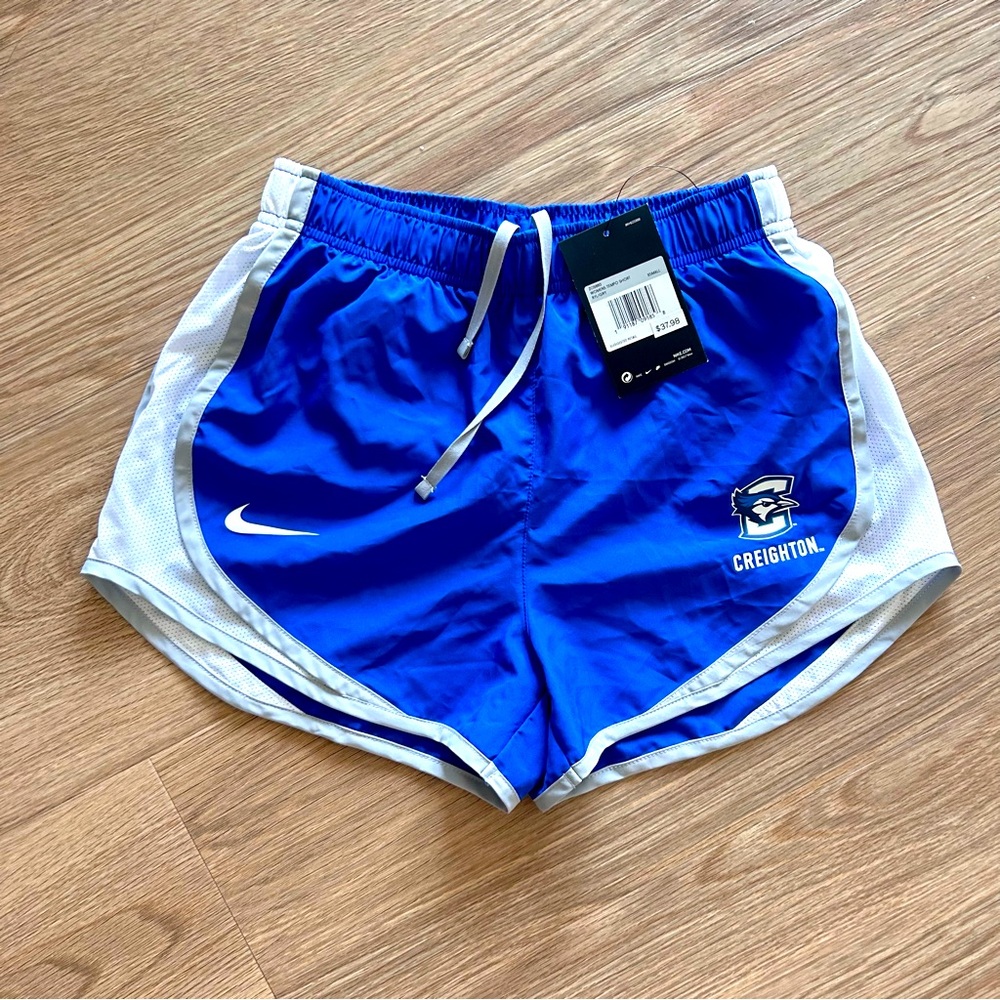 NWT Nike M Creighton Bluejays Athletic Logo Shorts Blue White Gym Track Biking